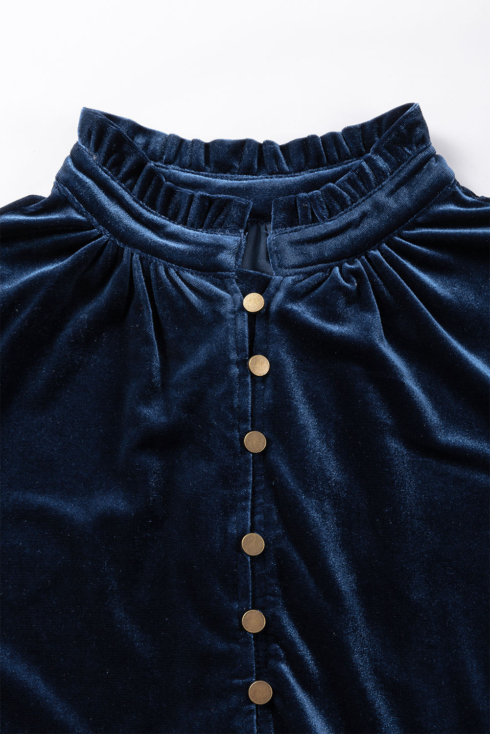 Frilled Buttoned V Neck Velvet Blouse