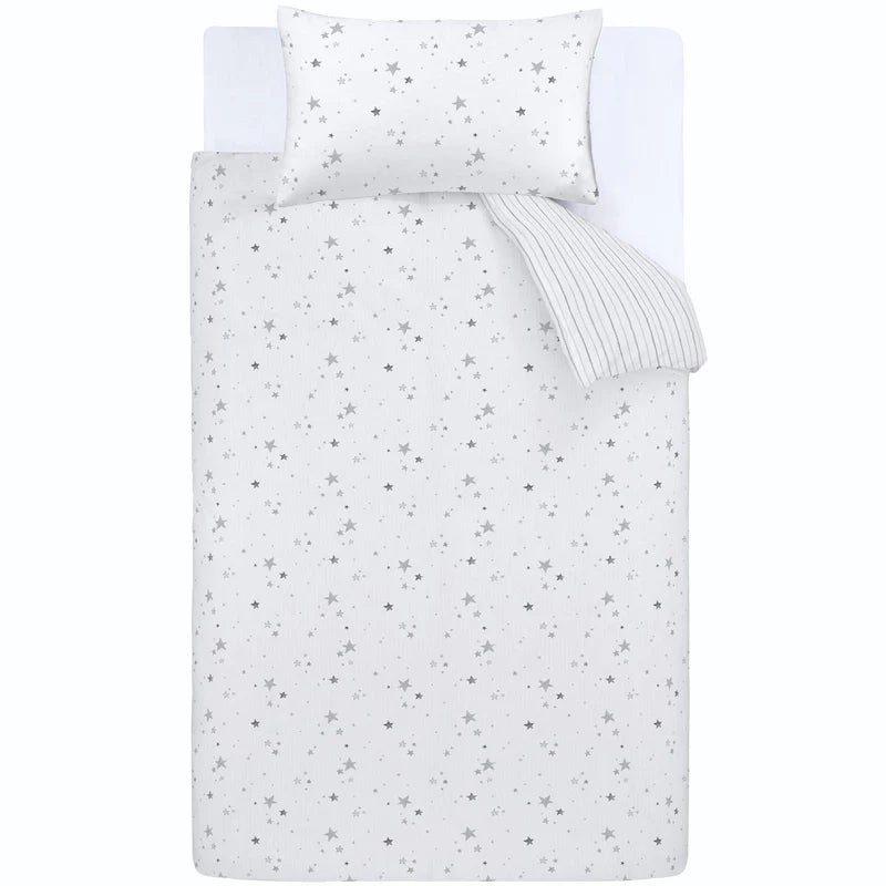 Stars 100% Cotton Reversible Grey Duvet Cover Set