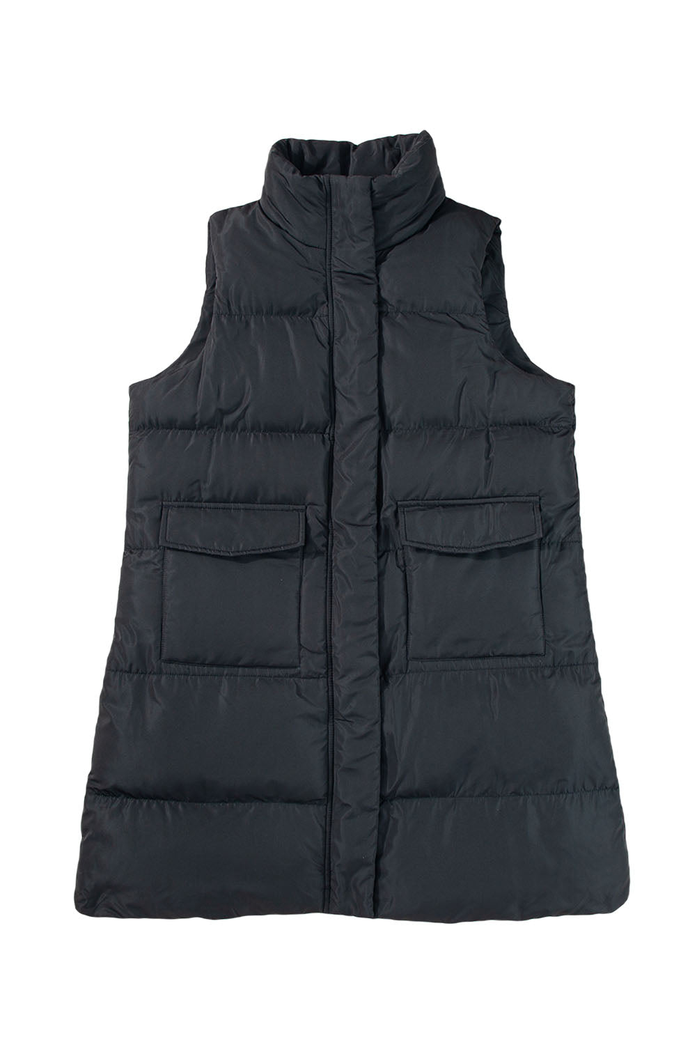 Quilted Pocketed Long Puffer Vest Coat