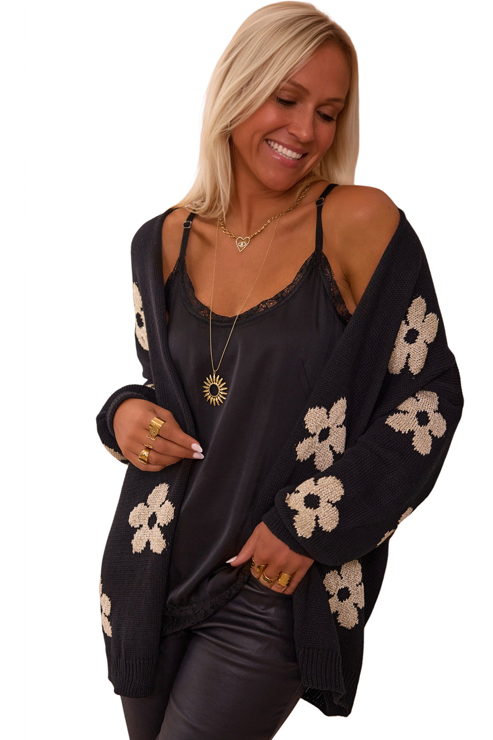 Black 60s Vintage Flower Cardigan