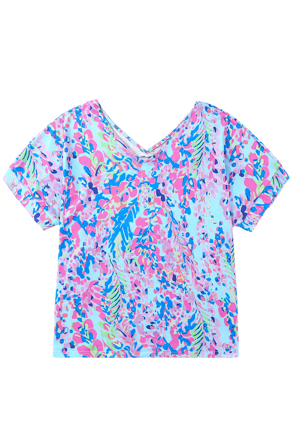 Boho Abstract Floral Print V Neck T Shirt