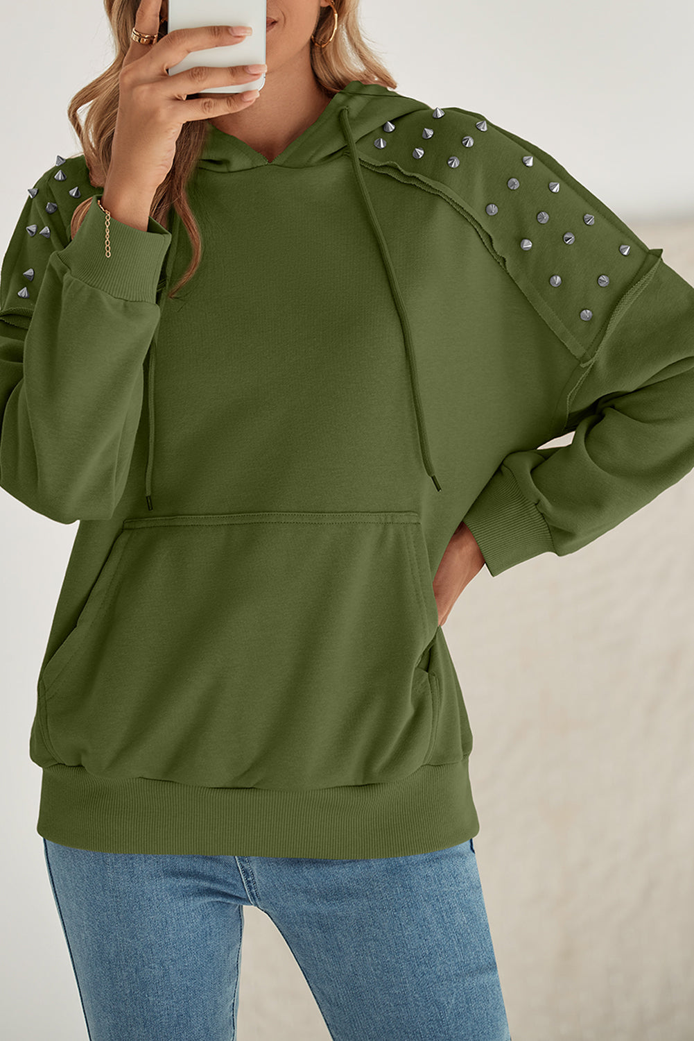 Stud Detail Kangaroo Pocket Hoodie