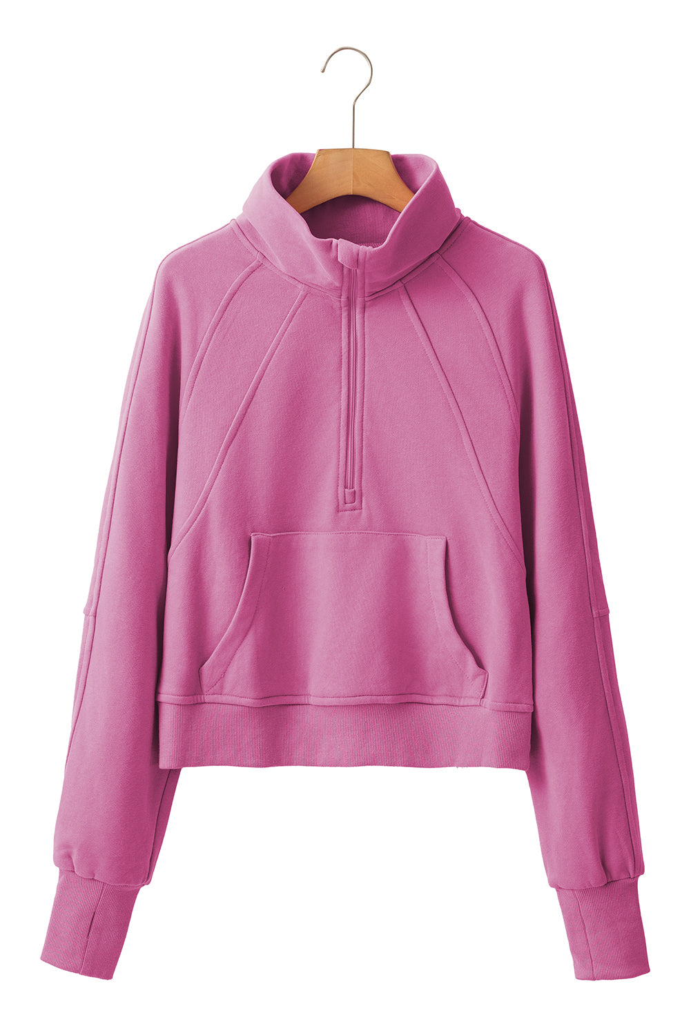 Zip Up Stand Collar Ribbed Thumbhole Sleeve Sweatshirt - 12 Colours Available