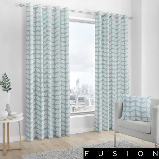 Delft - 100% Cotton Lined Eyelet Curtains in Duck Egg - by Fusion