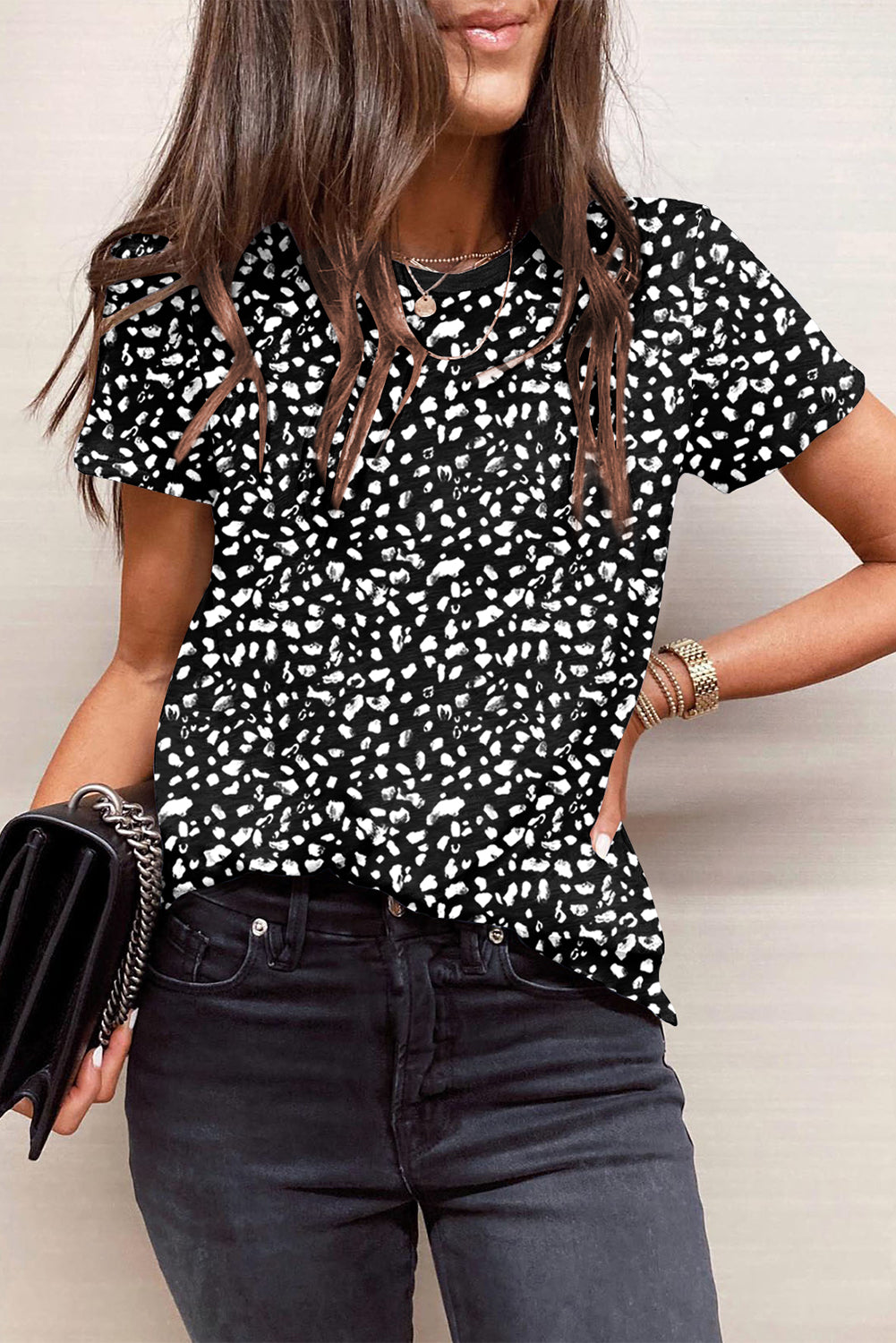 Cheetah Print Casual Short Sleeve Crew Neck T Shirt