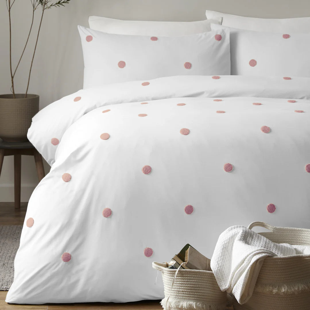 Dot Garden - 100% Cotton Duvet Cover Set in White and Pink - by Appletree Boutique