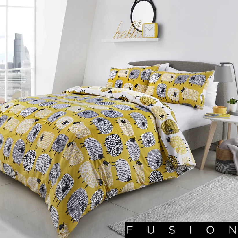 Dotty Sheep Ochre - Easy Care Duvet Cover Set - By Fusion