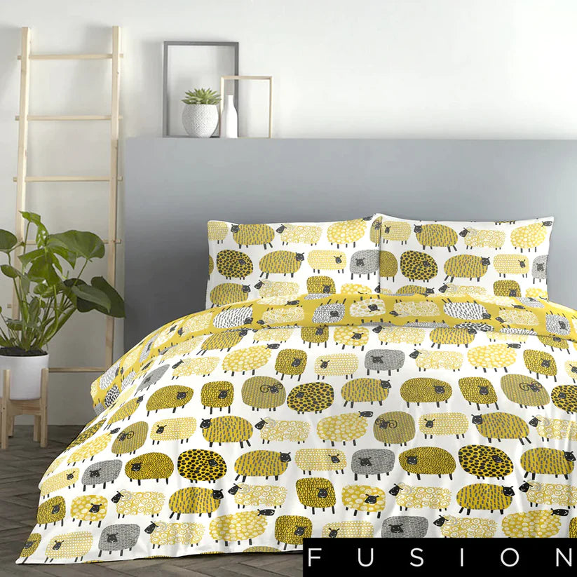 Dotty Sheep Ochre - Easy Care Duvet Cover Set - By Fusion