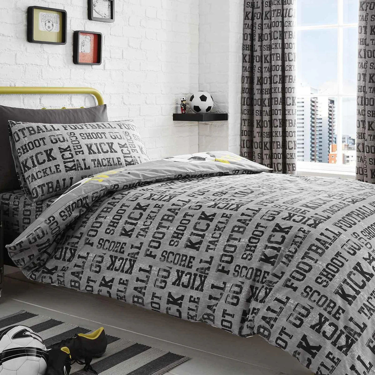 Football Reversible Grey Duvet Cover Set by Bedlam