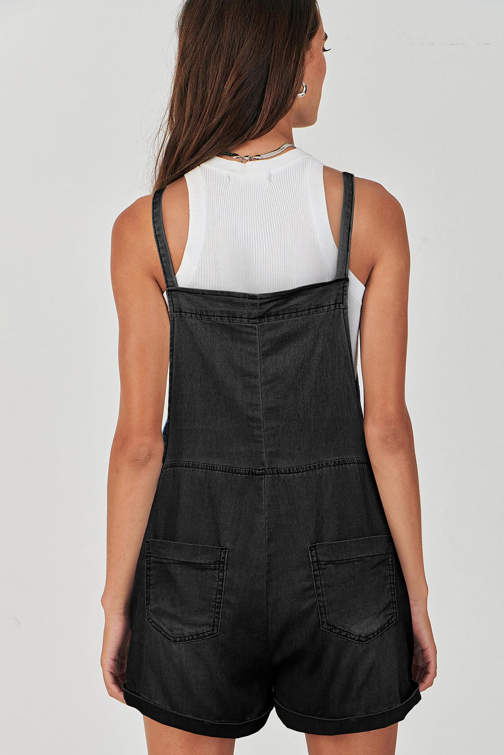 Adjustable Knotted Straps Pocketed Denim Overalls