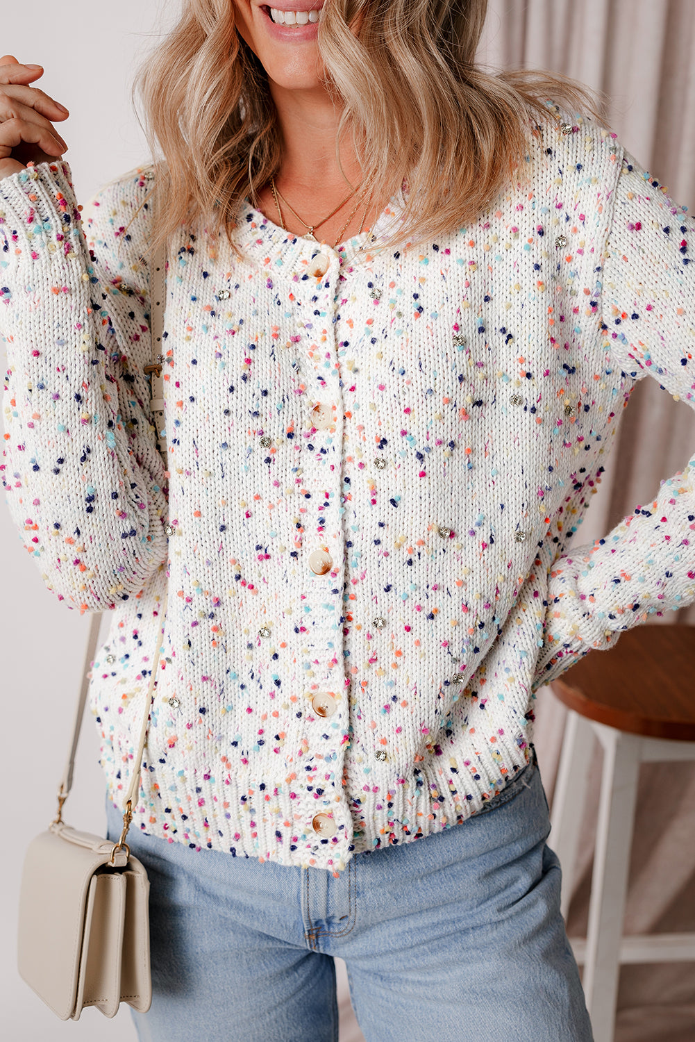 Aruba Blue Confetti Knit Cropped Cardigan