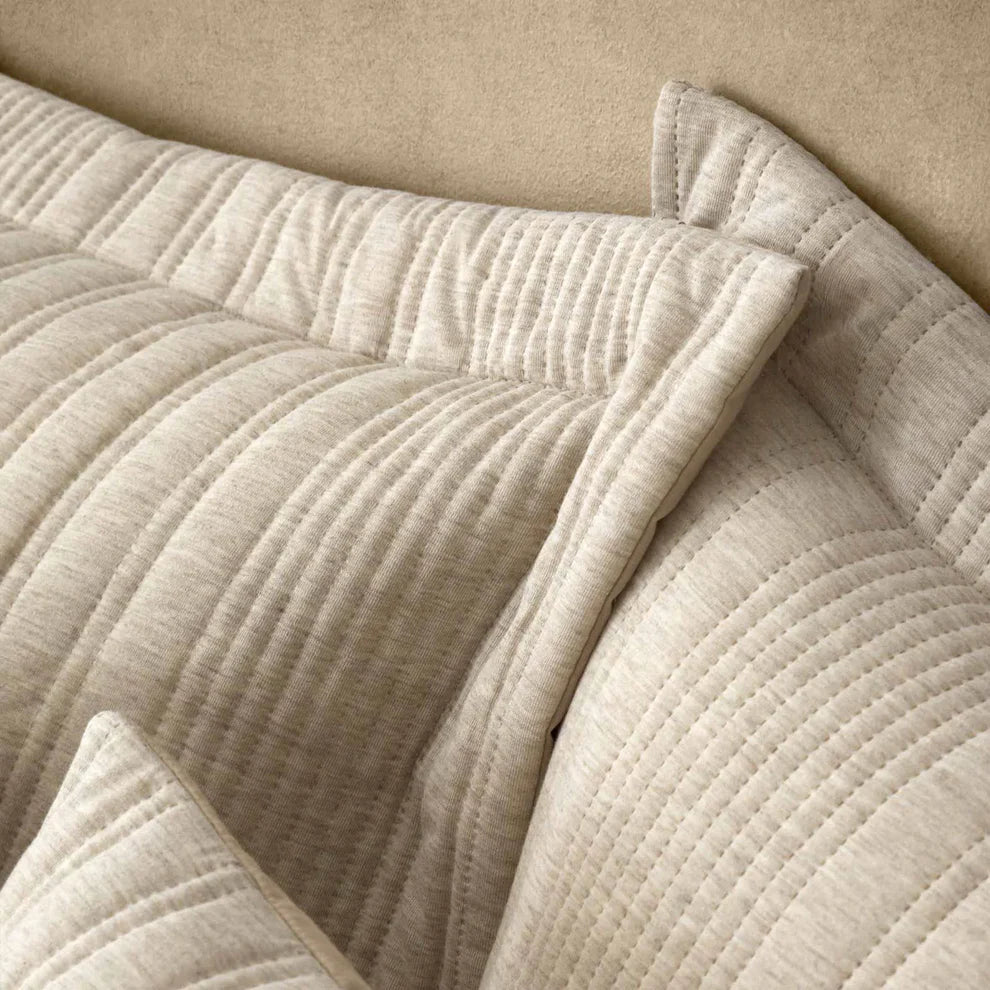 Tamba Jersey Stripe Quilted Oxford Pillowcase Pair in Natural by Pineapple Elephant