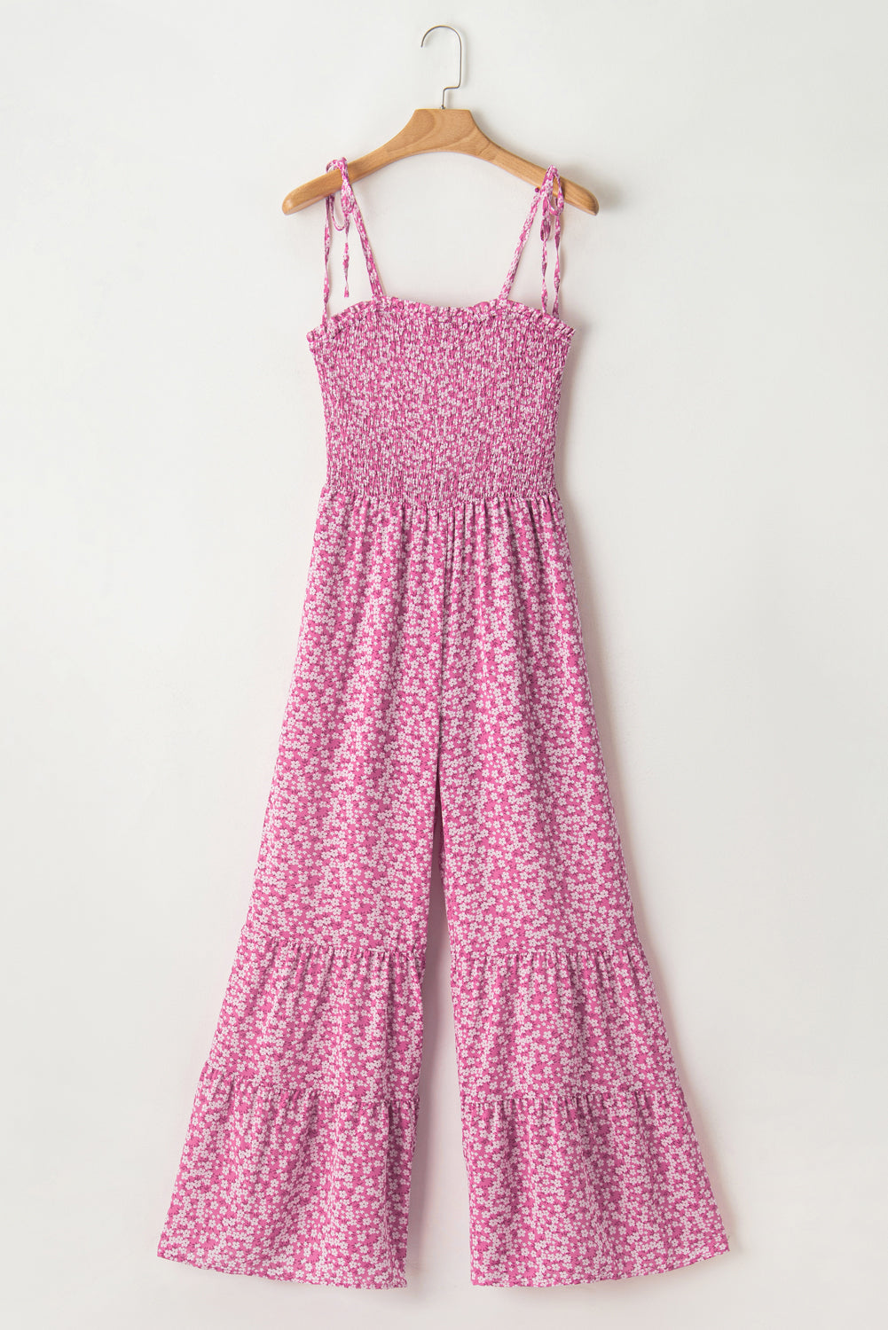 Floral Print Spaghetti Straps Smocked Wide Leg Jumpsuit