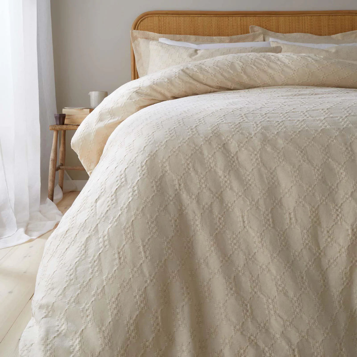 Waffle Cotton Circle Beige Duvet Cover Set by Bianca