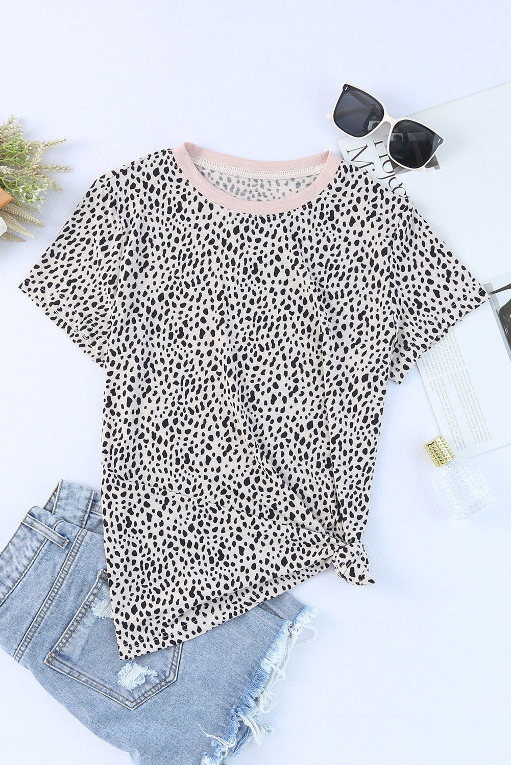 Cheetah Print Casual Short Sleeve Crew Neck T Shirt