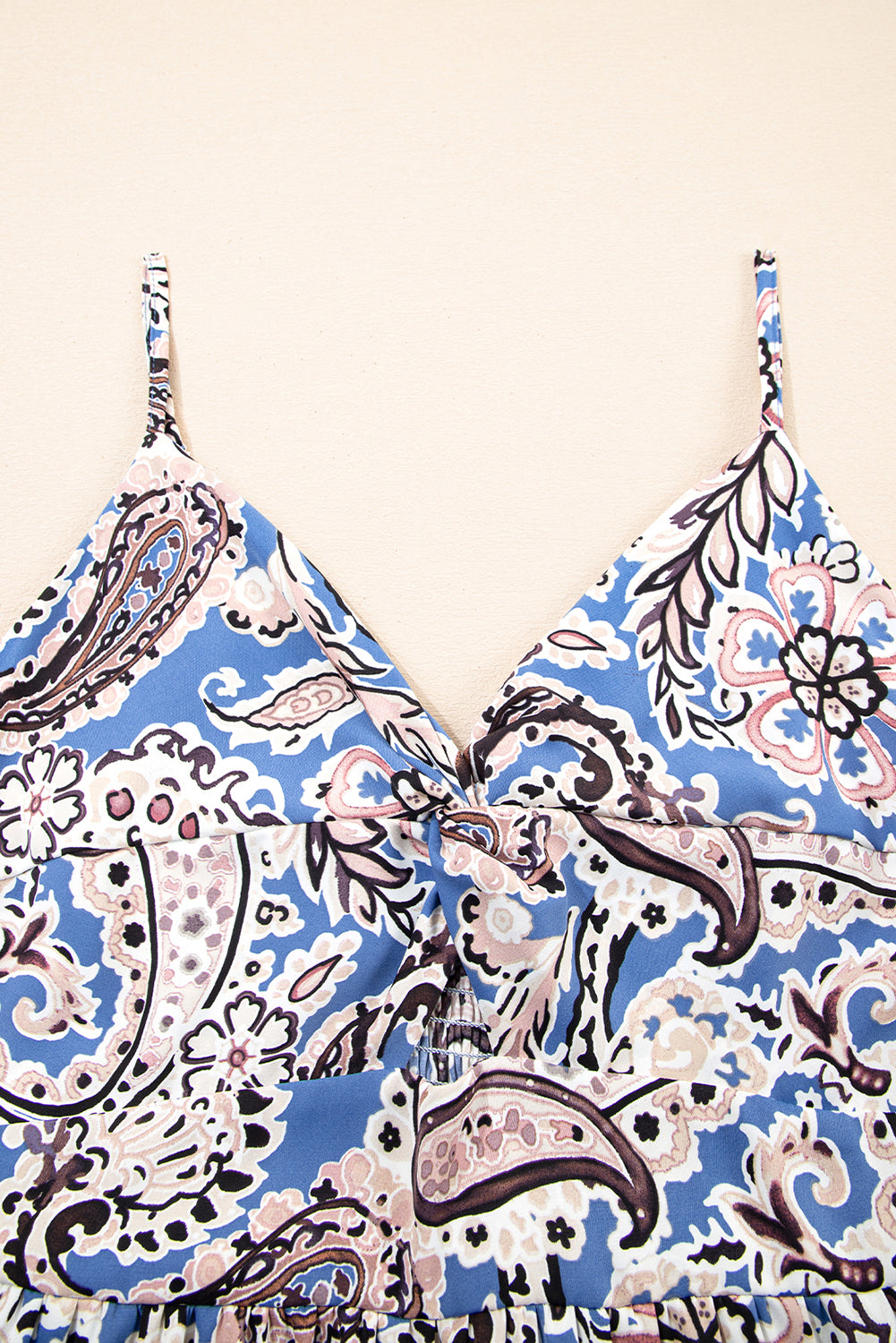 Blue Paisley Print Twist Boho Maxi Dress