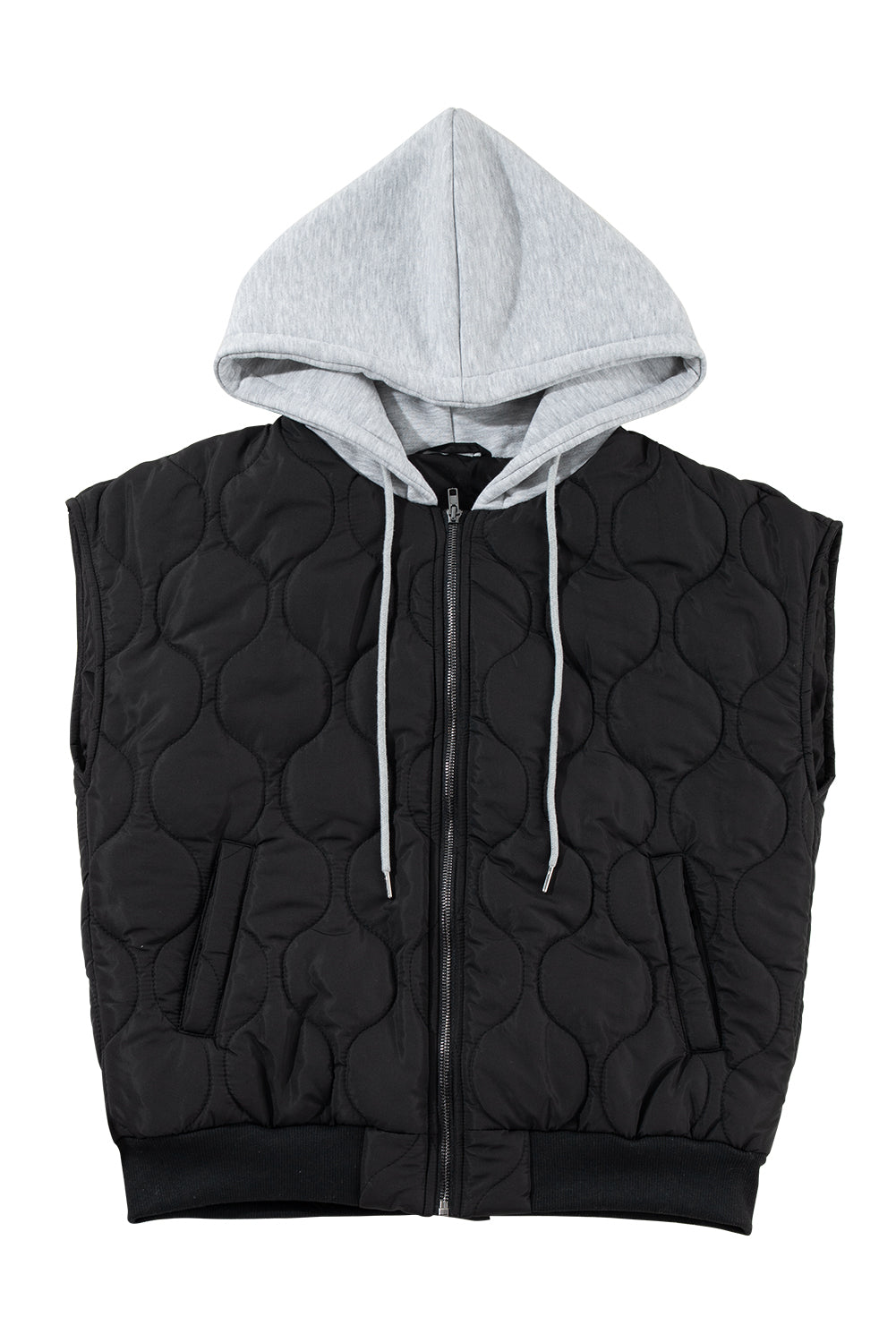 Quilted Drawstring Hooded Zip Up Puffer Vest