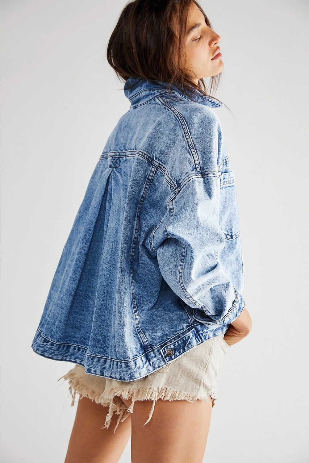 Washed Oversized Pocketed Denim Jacket