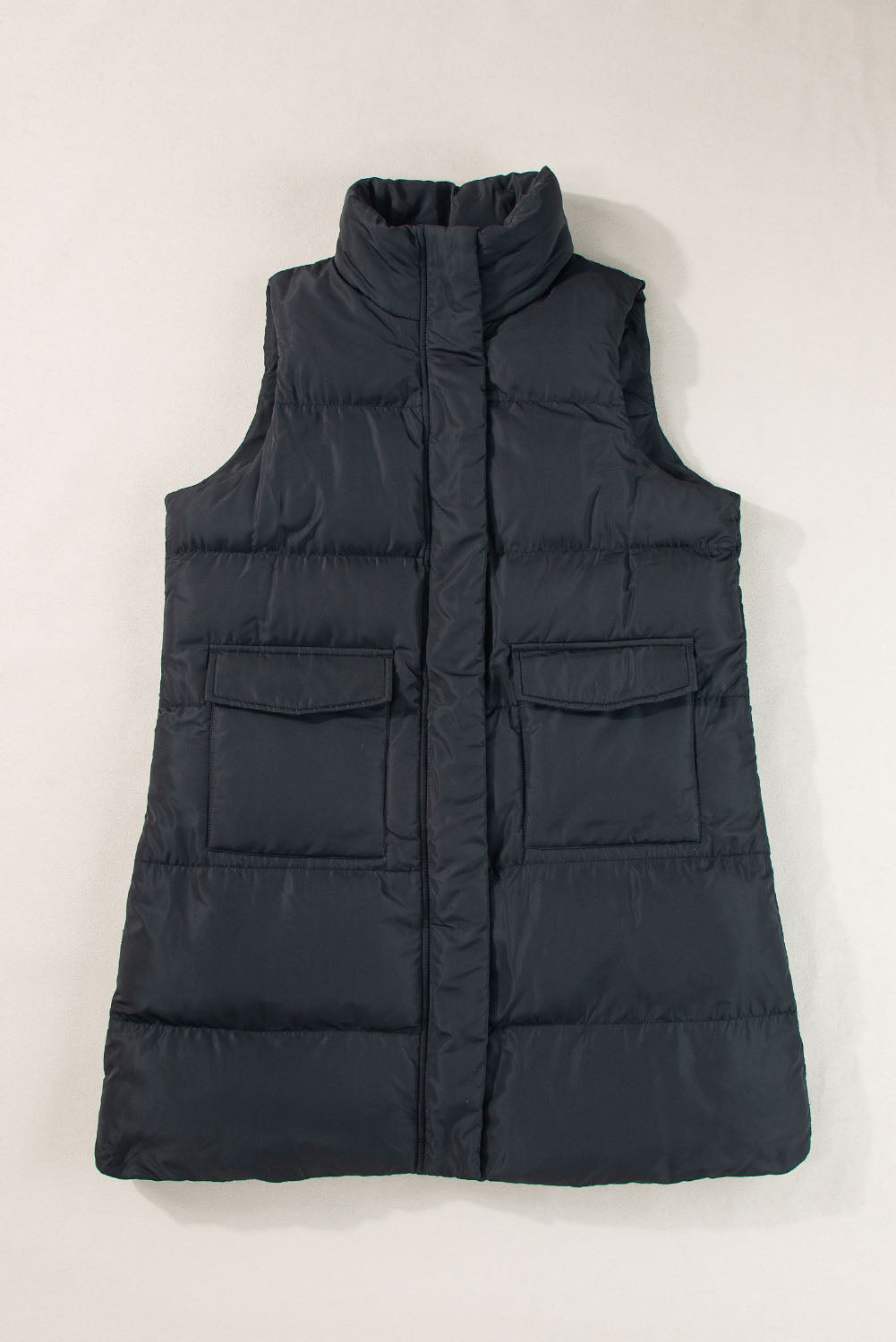 Quilted Pocketed Long Puffer Vest Coat