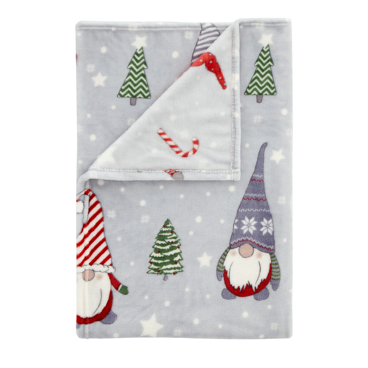 Christmas Festive Gnomes Cosy Fleece Blanket Throw in Red and Grey by Catherine Lansfield