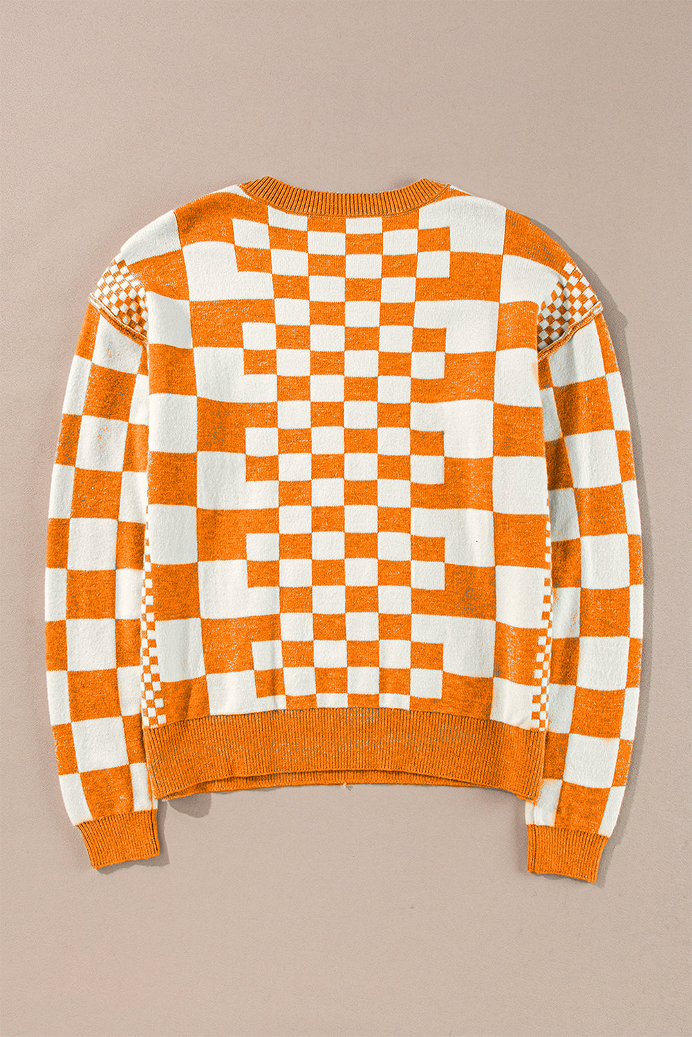 Checkered Drop Shoulder Round Neck Sweater