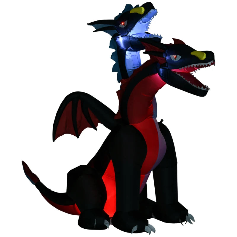 7FT Tall Halloween Inflatable Dragon with 2 Heads and LED Lights