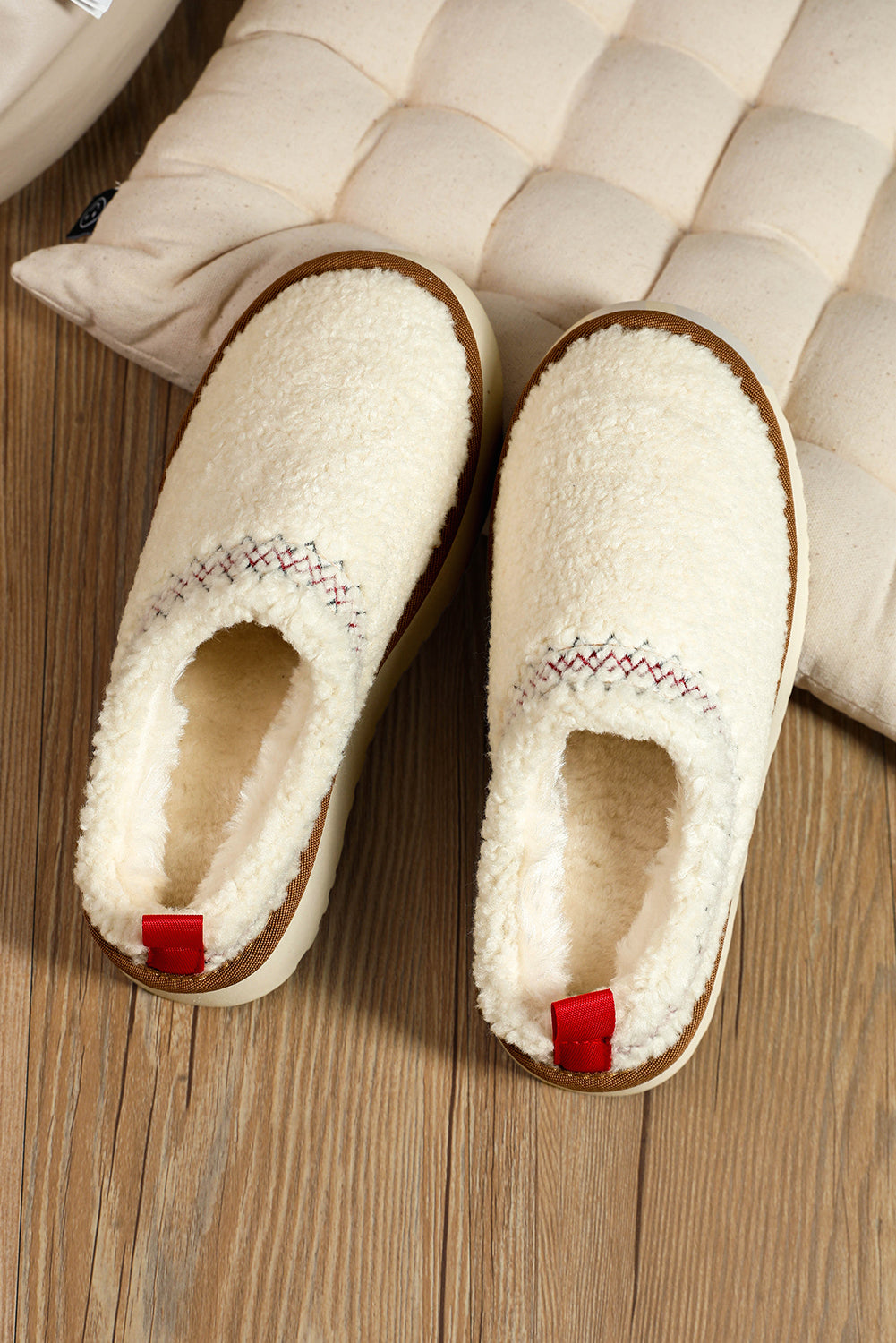 Suede Contrast Print Plush Thick Sole Slippers