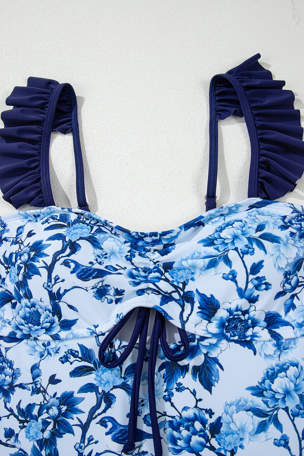 Blue Cutout Ruffle Spaghetti Strap One-Piece Swimwear