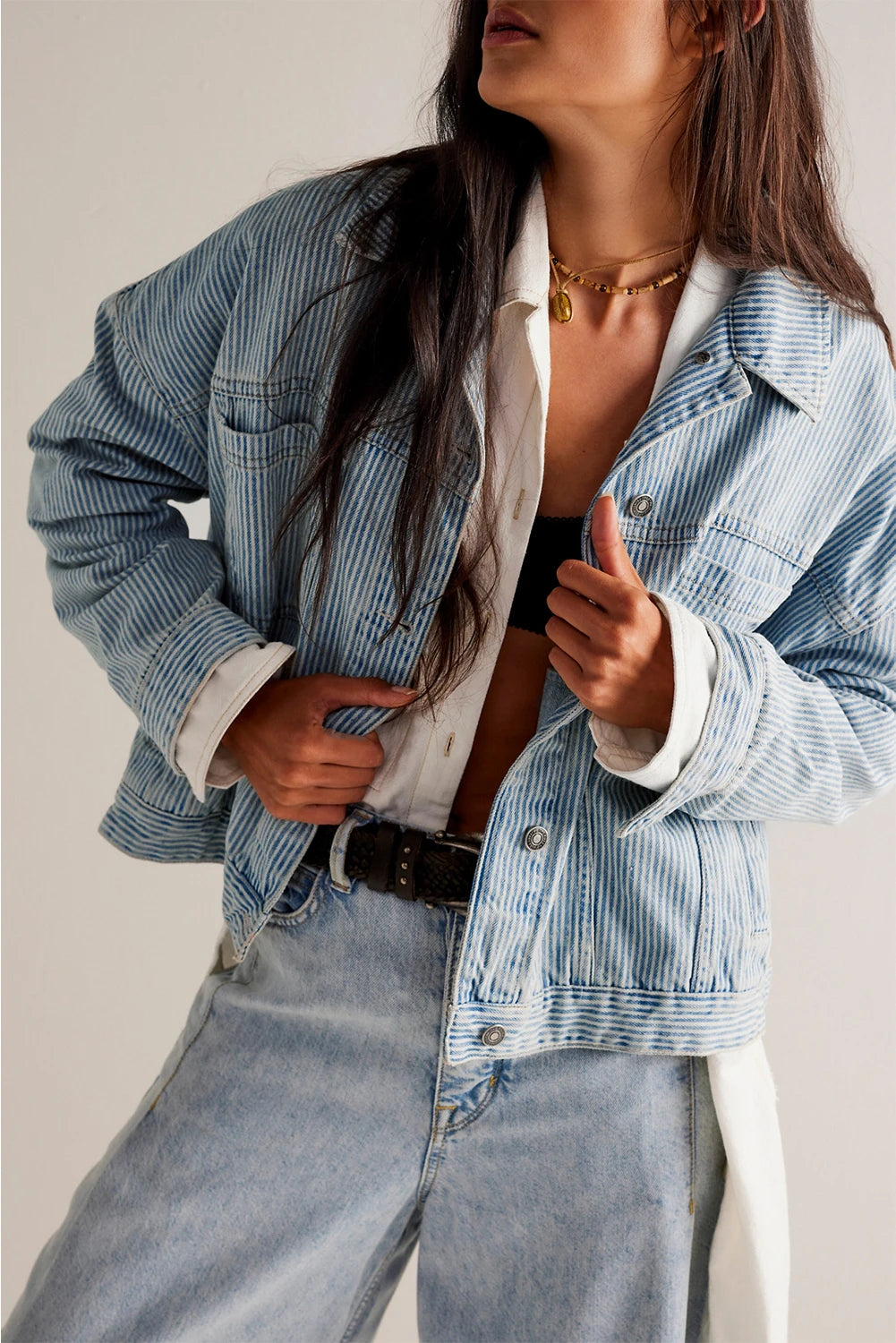 Washed Oversized Pocketed Denim Jacket