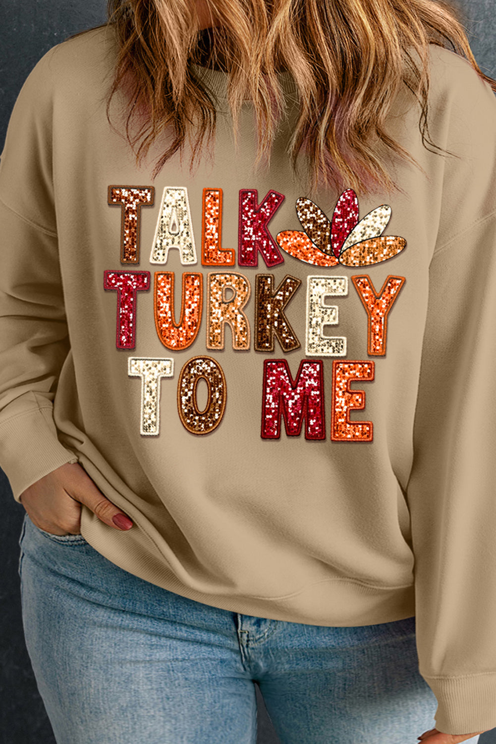 Talk Turkey To Me Round Neck Plus Size Sweatshirt