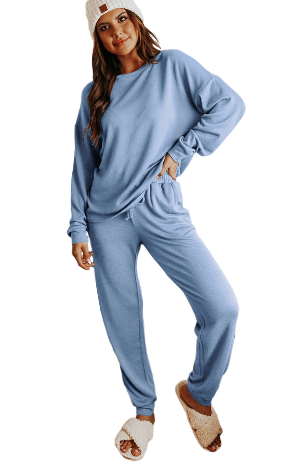 Casual Long Sleeve Pullover & Joggers Pajamas Set