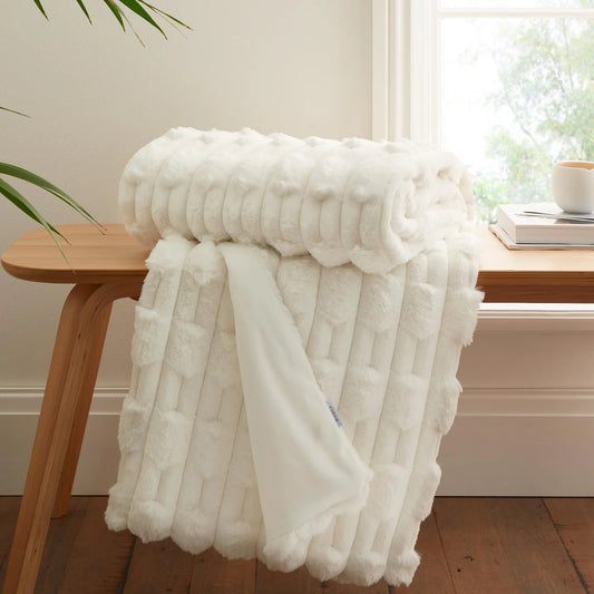 Bianca So Soft Carved Faux Fur 150 x 200cm Blanket Throw in Cream