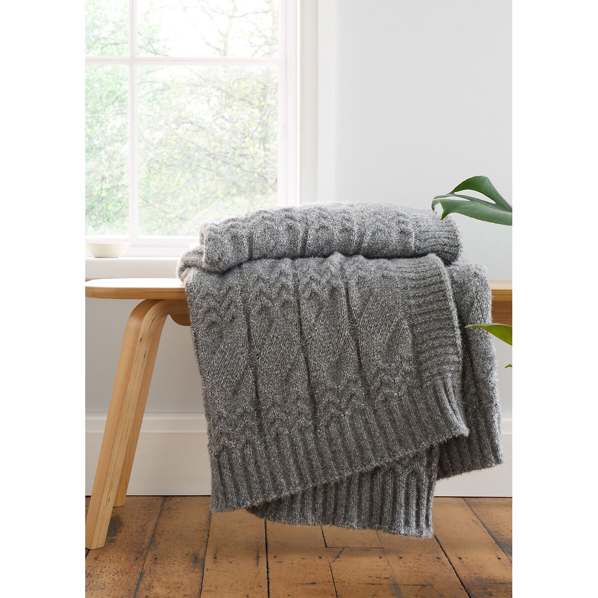 Bianca Cosy Soft Cable Knit Blanket Throw in Grey