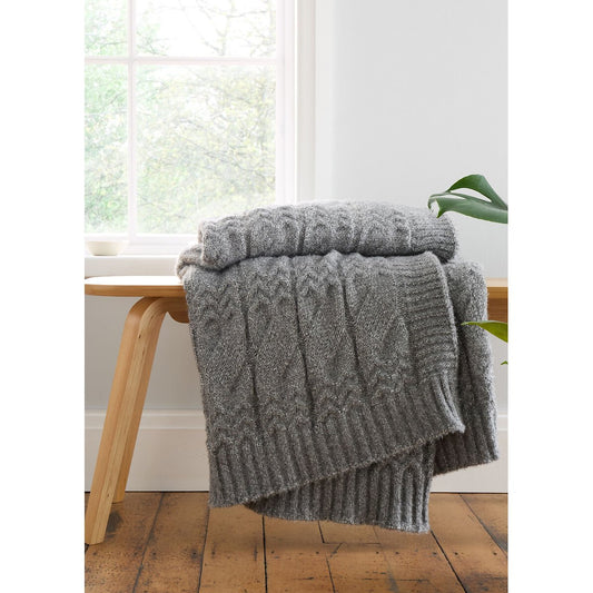 Bianca Cosy Soft Cable Knit Blanket Throw in Grey