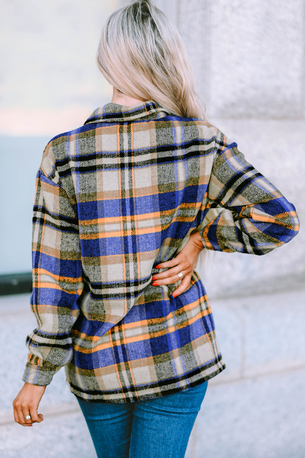 Multicolour Plaid Casual Button Up Flannel Shacket