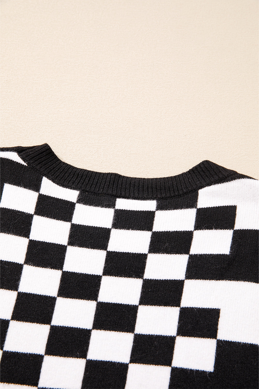 Checkered Drop Shoulder Round Neck Sweater