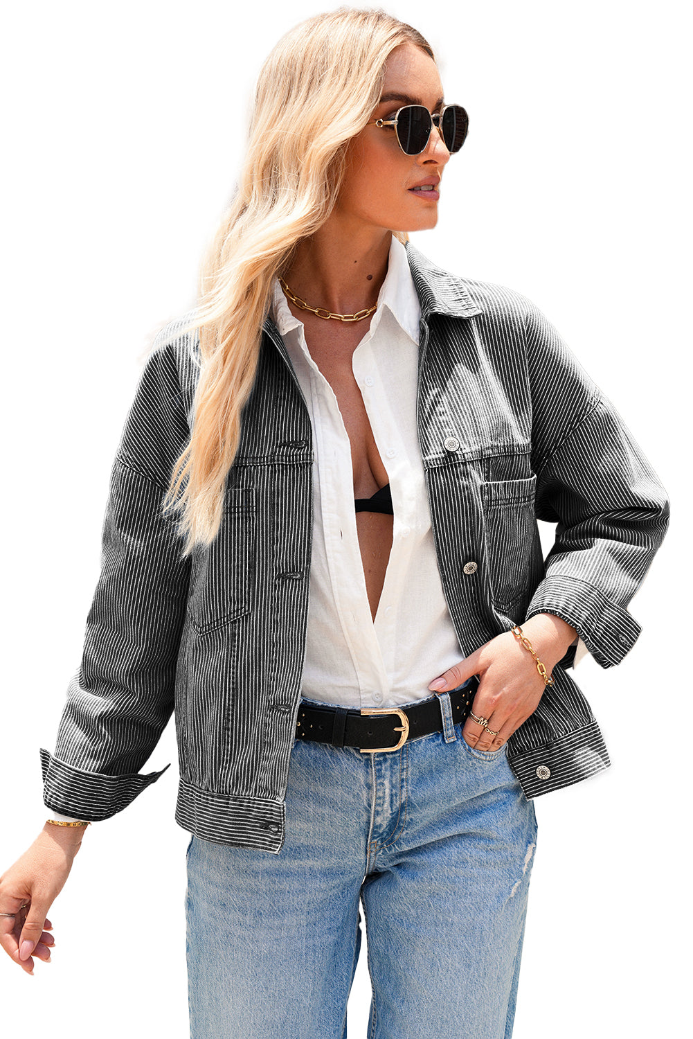 Washed Oversized Pocketed Denim Jacket