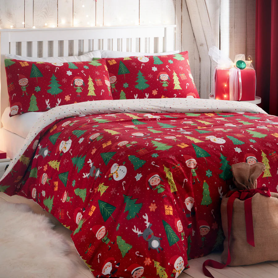 Elf & Santa Easy Care Duvet Cover Set in Multi By Bedlam Christmas