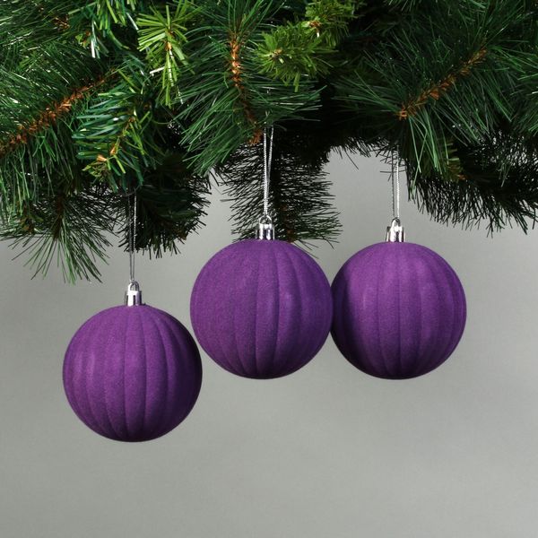 8cm Purple Velvet Watermelon Baubles (Set of 6)