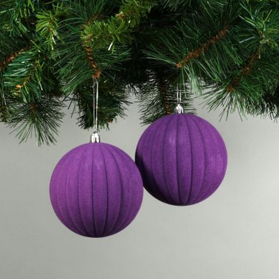 8cm Purple Velvet Baubles with Glitter (Set of 6)