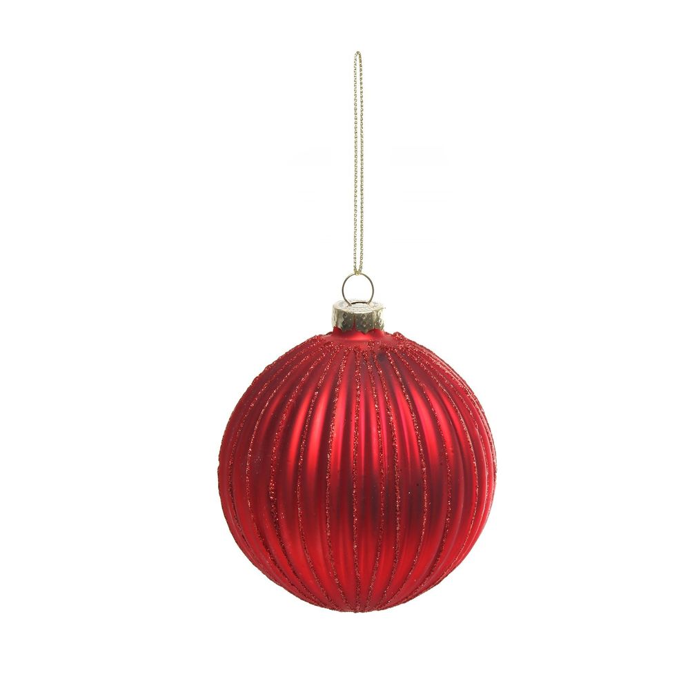 Red Glass Bauble with Stripes (Dia8cm)