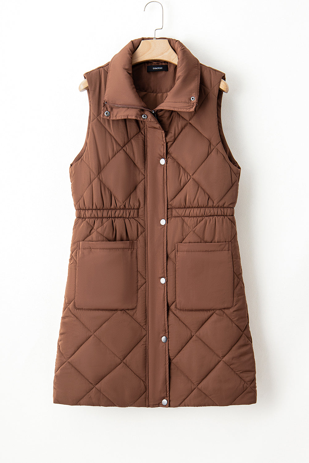 Puffer Quilted Stand Collar Pocketed Vest Coat