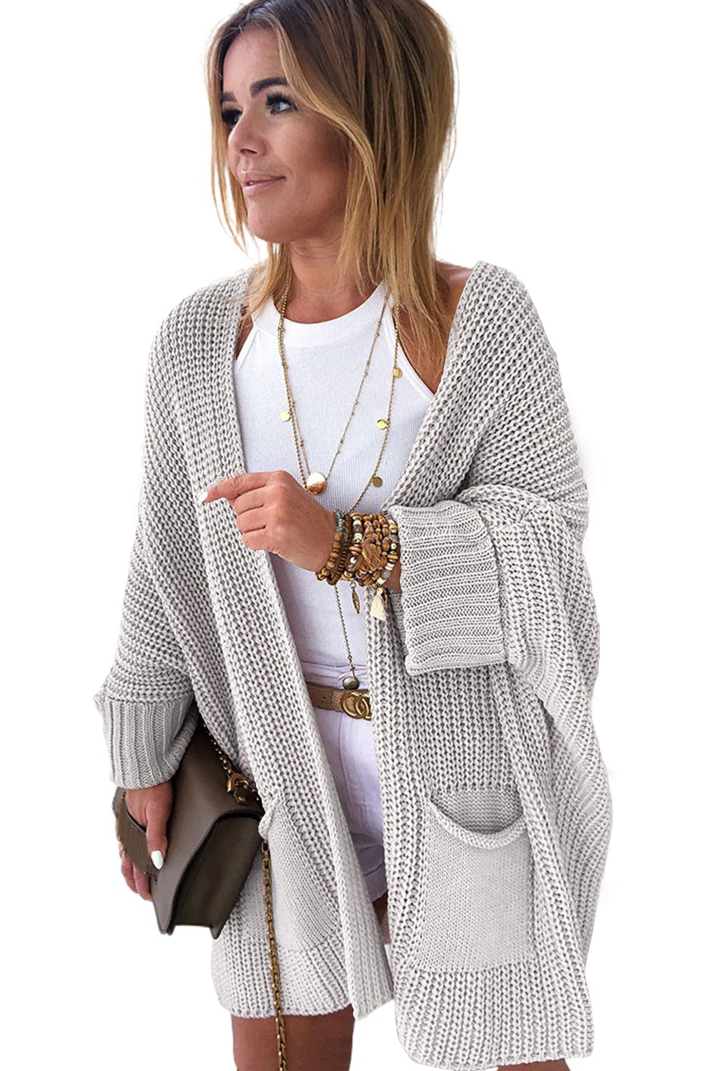 Batwing Sleeve Pocket Oversized Cable Knit Cardigan