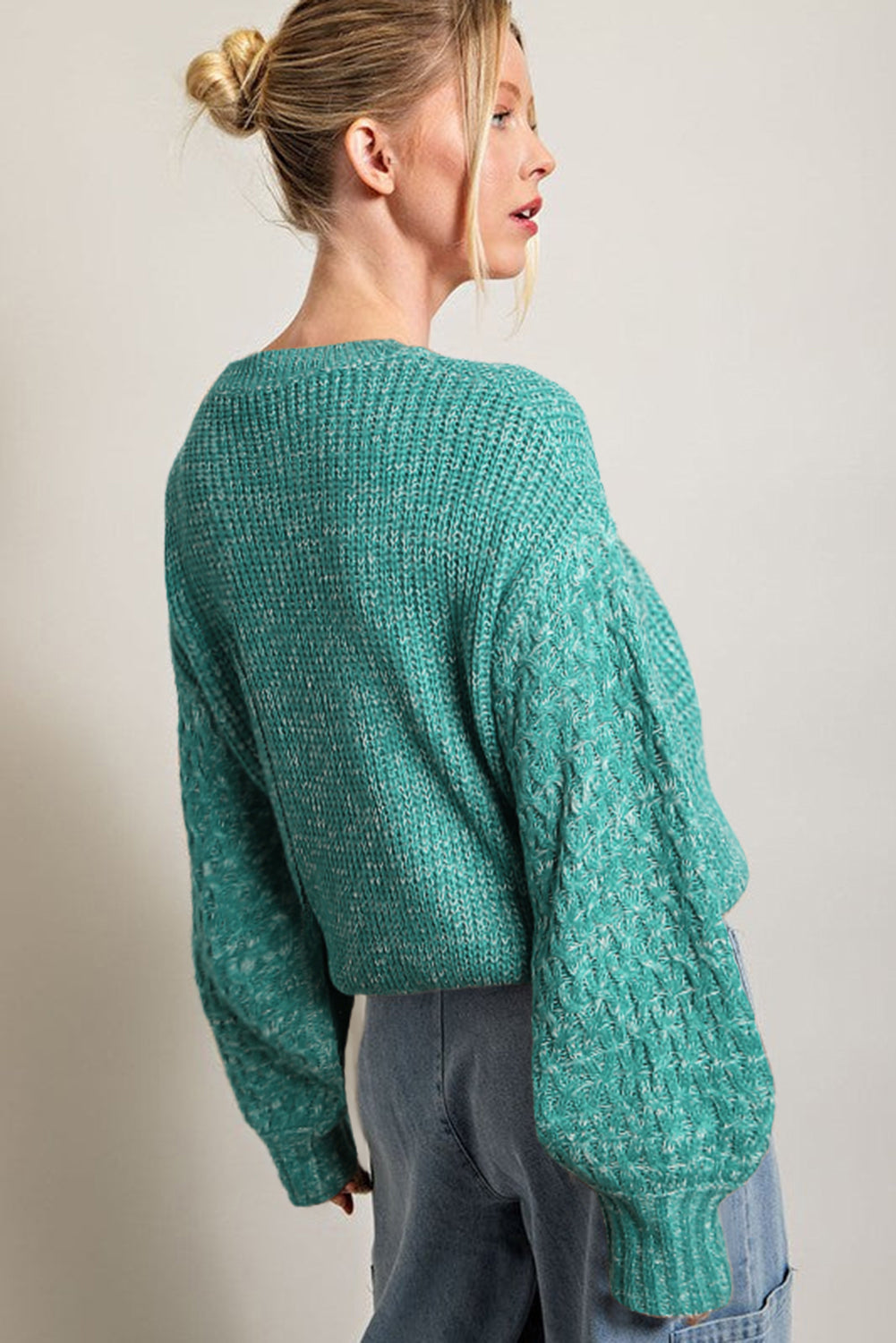 Chunky Knit Sleeve Drop Shoulder Sweater