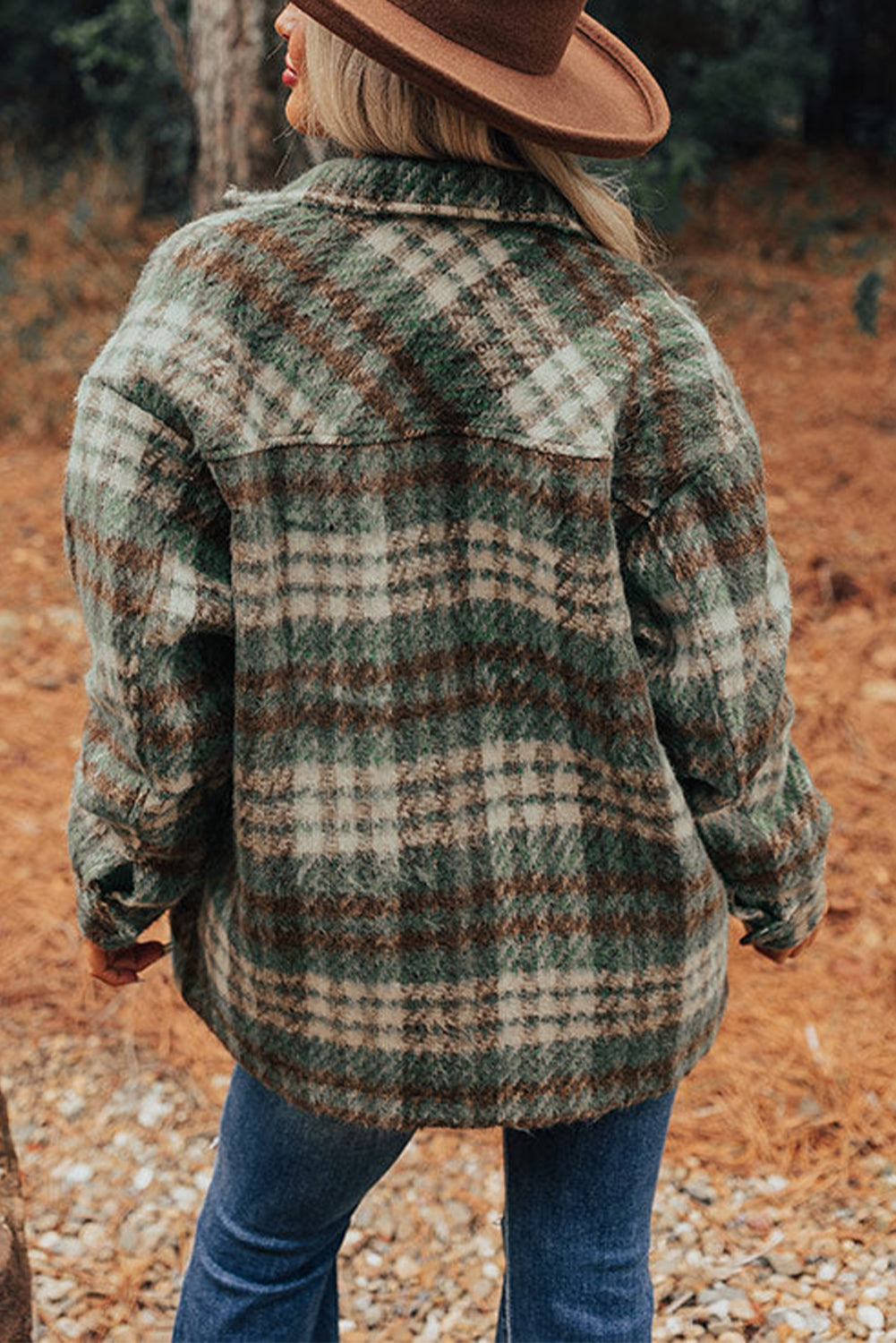 Plaid Print Chest Pockets Turn Down Collar Shacket