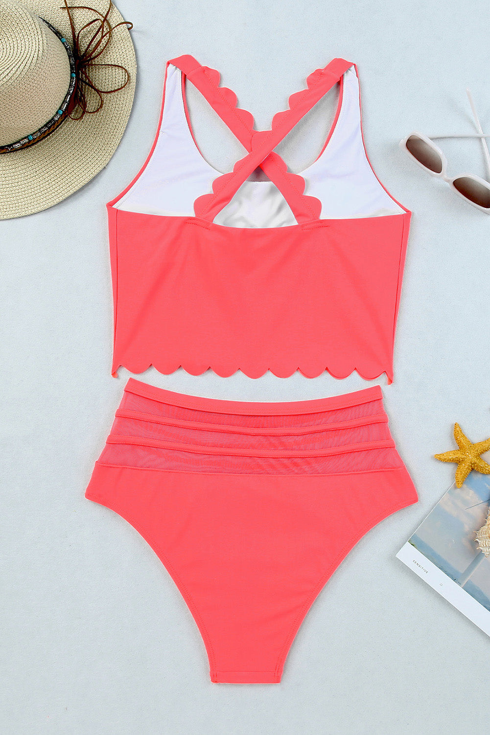 Scalloped Sleeveless High Waisted Two Piece Swimsuit