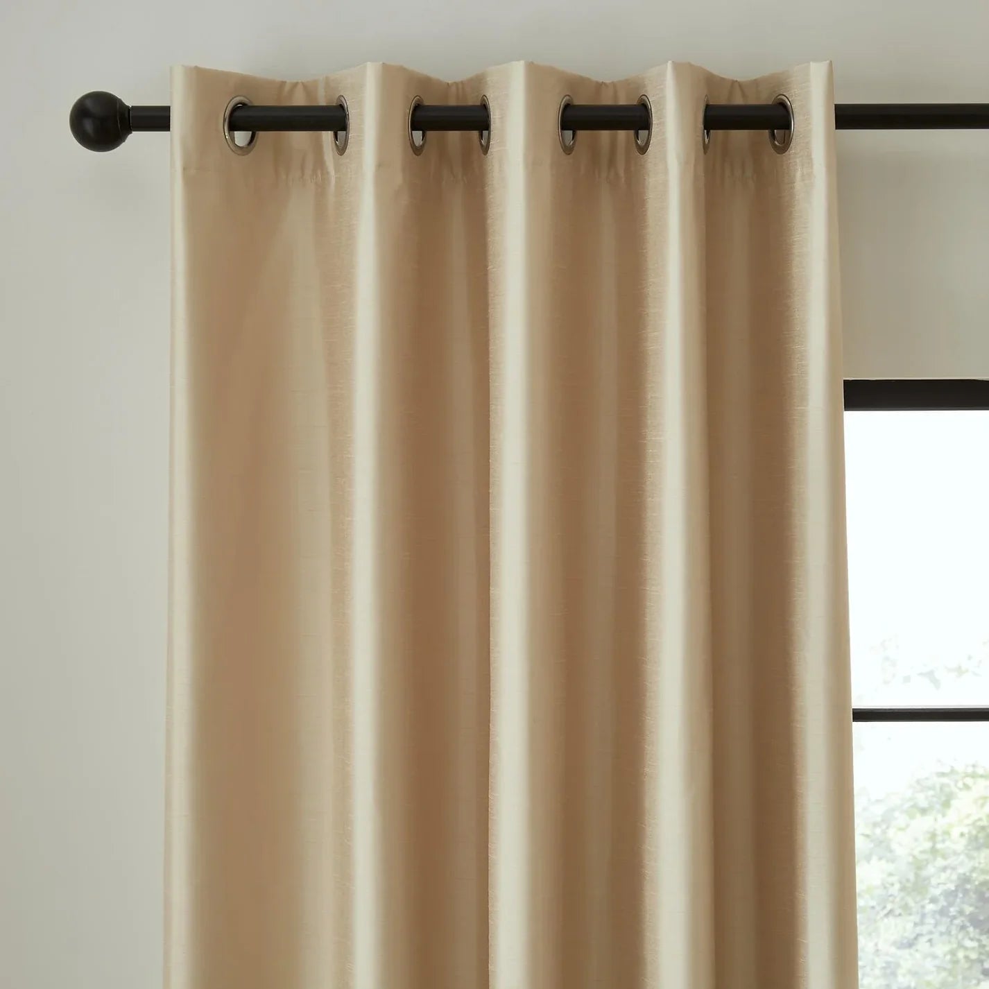 Champagne Faux Silk Blackout Eyelet Curtains - Catherine Lansfield