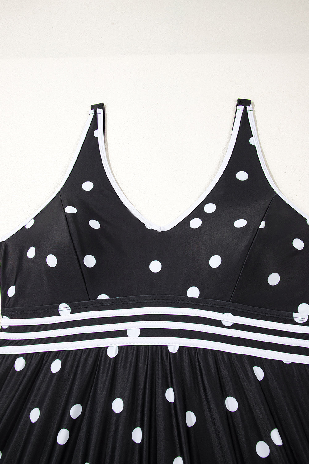 Black Polka Dot Trim V Neck Plus Size Swim Dress