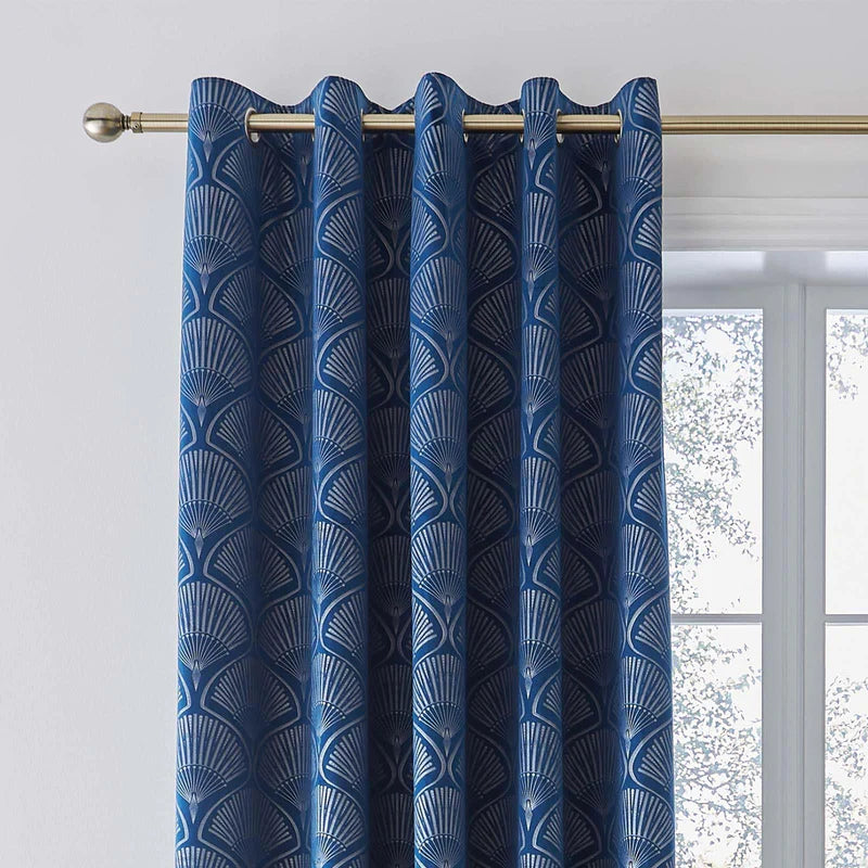 Art Deco Pearl Lined Eyelet Curtains in Navy Blue by Catherine Lansfield