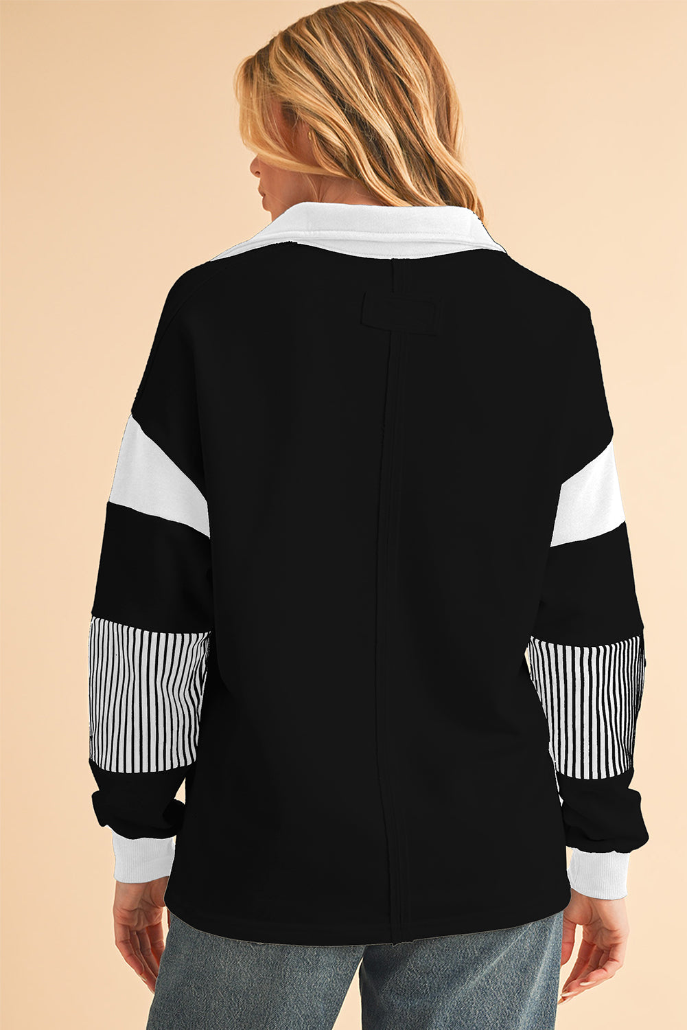 Striped Patchwork Collar Sweatshirt